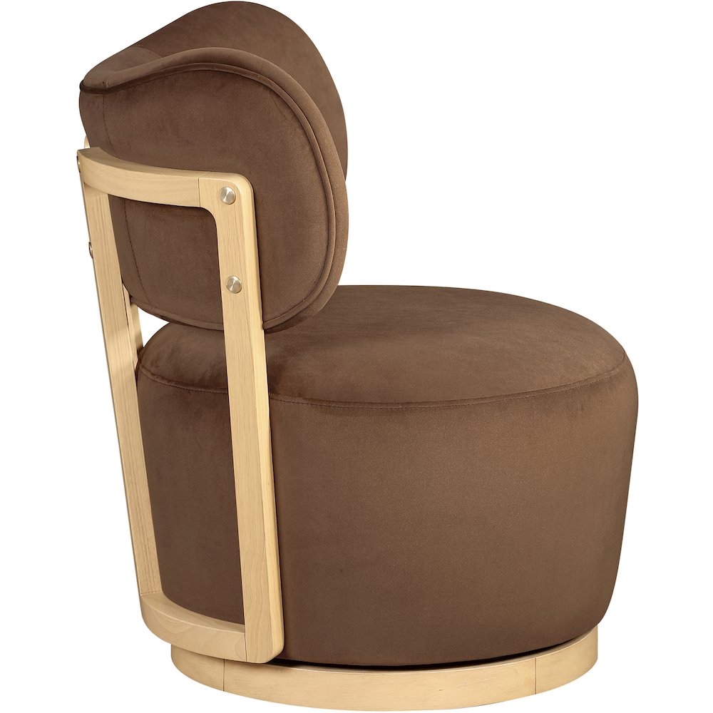 Elara Brown Velvet Upholstered Swivel Accent Chair. Picture 4