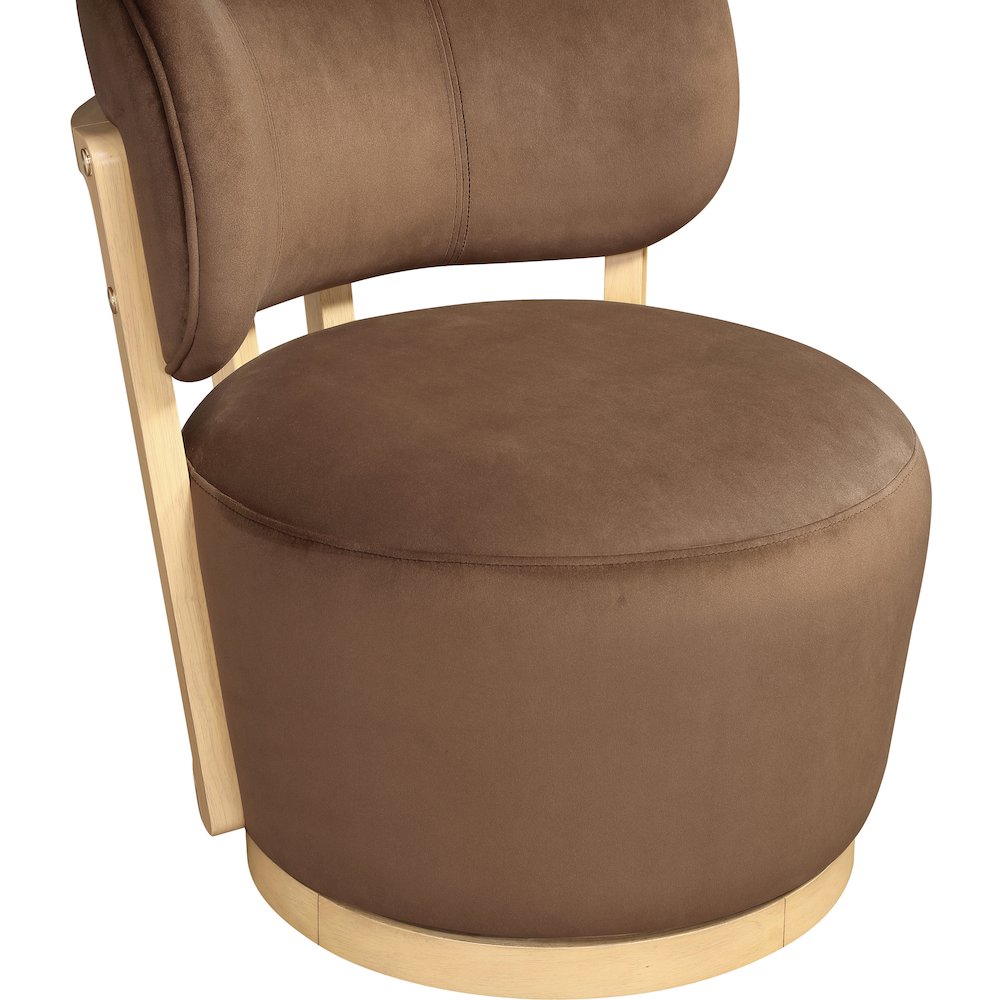 Elara Brown Velvet Upholstered Swivel Accent Chair. Picture 7