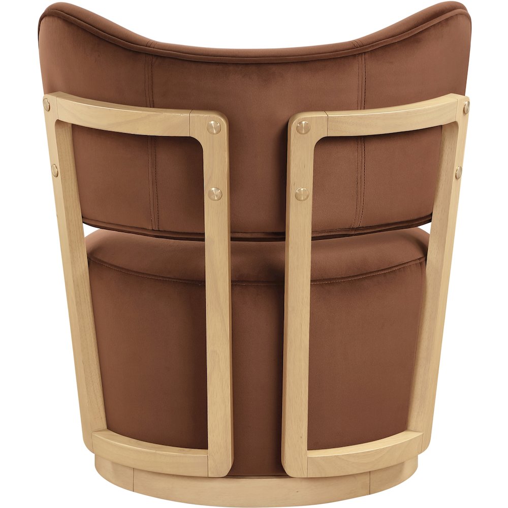Elara Cognac Velvet Upholstered Swivel Accent Chair. Picture 5