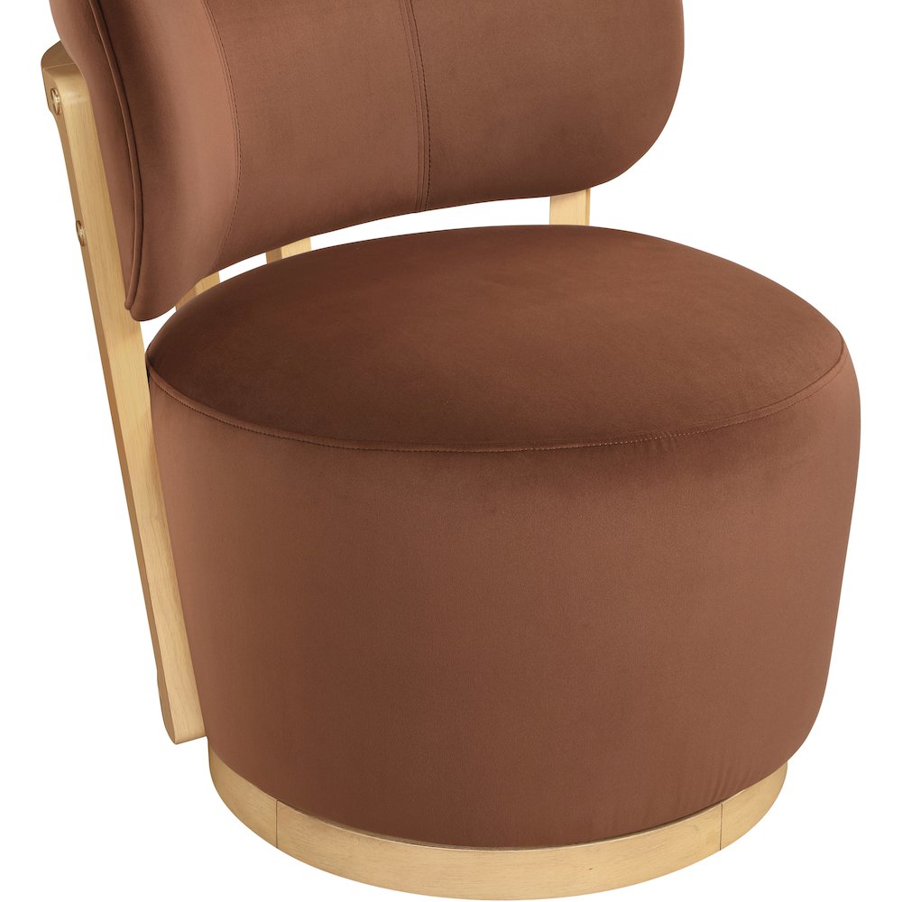 Elara Cognac Velvet Upholstered Swivel Accent Chair. Picture 7