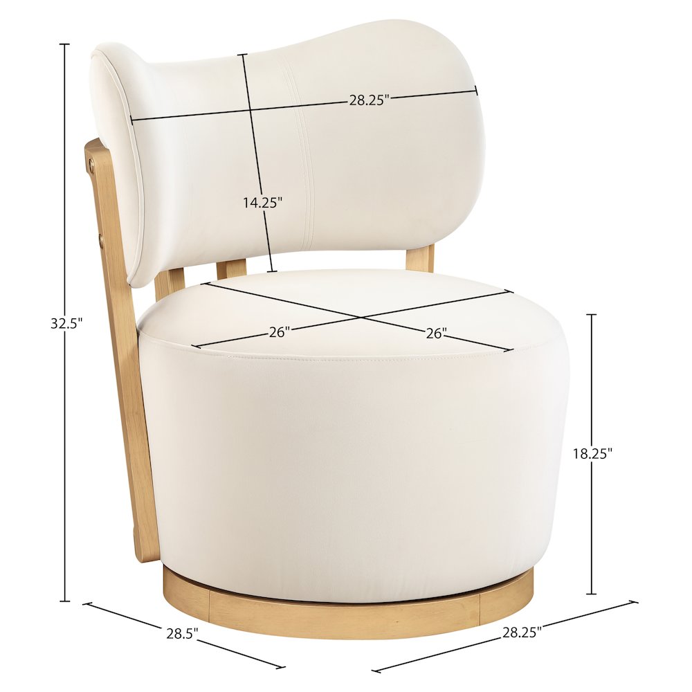 Elara Cream Velvet Upholstered Swivel Accent Chair. Picture 9