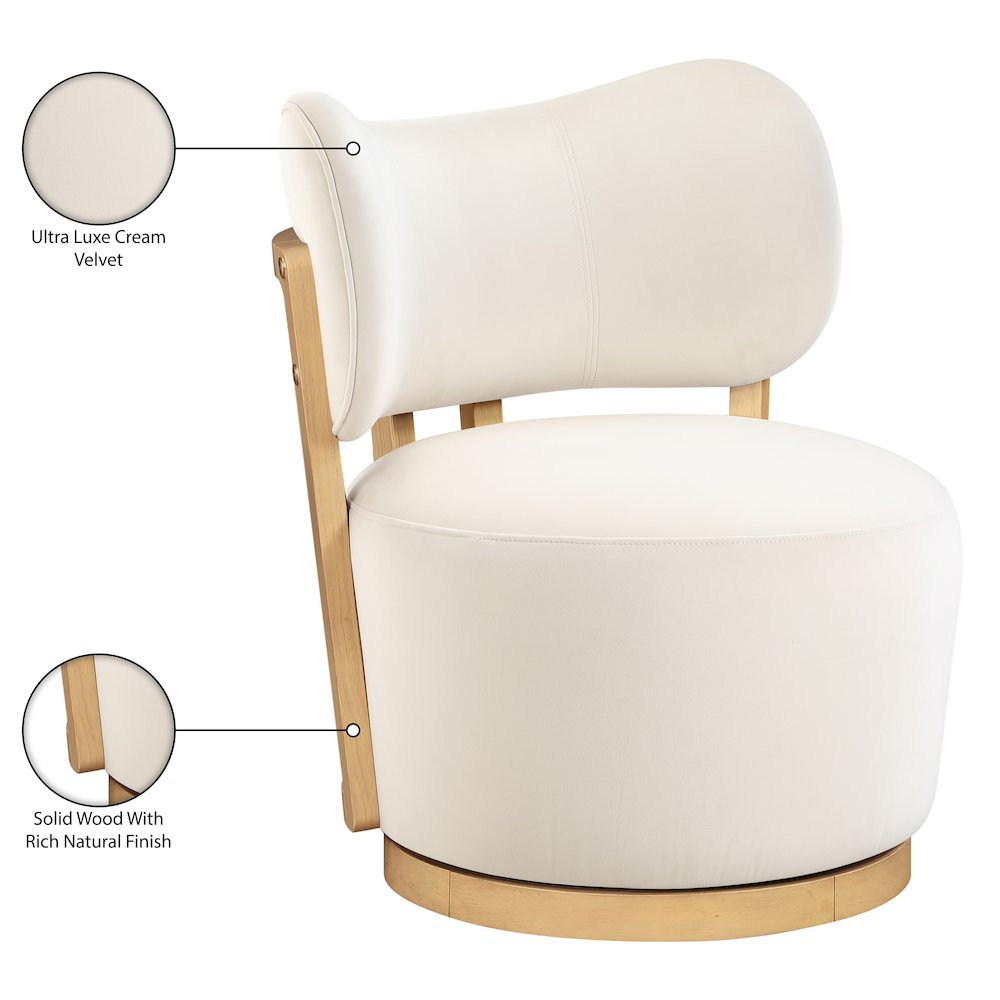 Elara Cream Velvet Upholstered Swivel Accent Chair. Picture 10