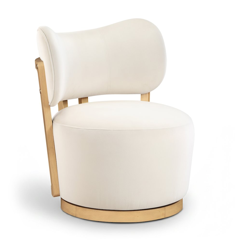 Elara Cream Velvet Upholstered Swivel Accent Chair. Picture 1