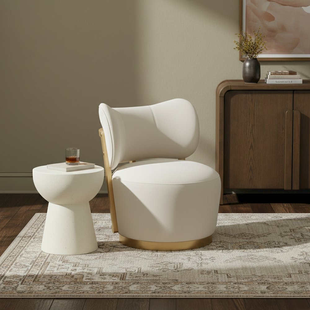 Elara Cream Velvet Upholstered Swivel Accent Chair. Picture 2