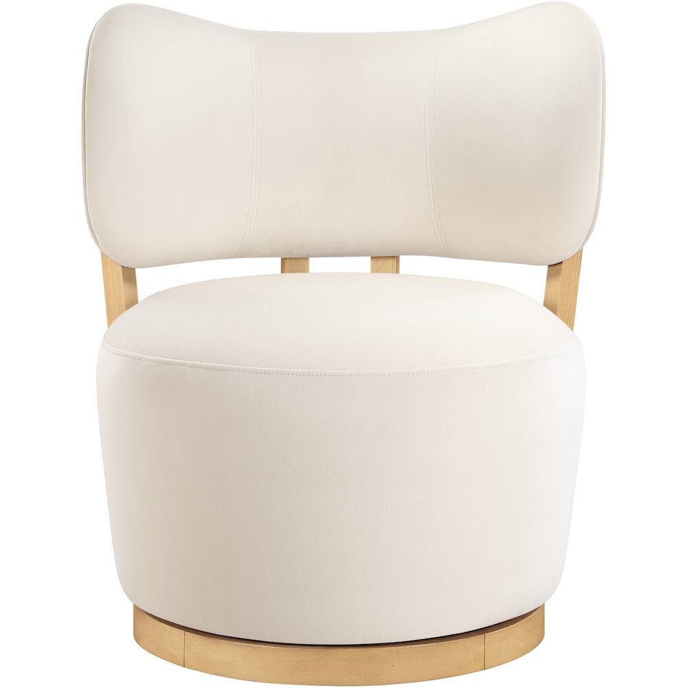 Elara Cream Velvet Upholstered Swivel Accent Chair. Picture 3
