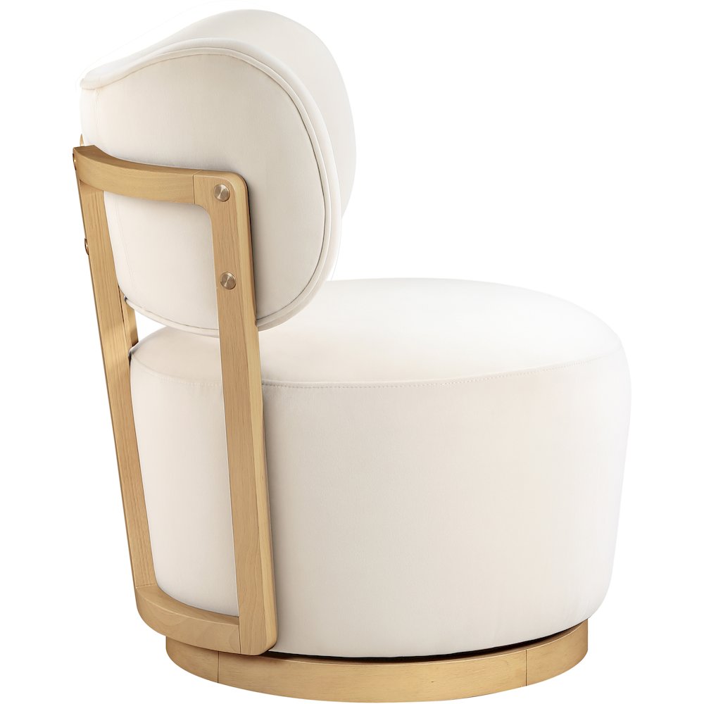 Elara Cream Velvet Upholstered Swivel Accent Chair. Picture 4