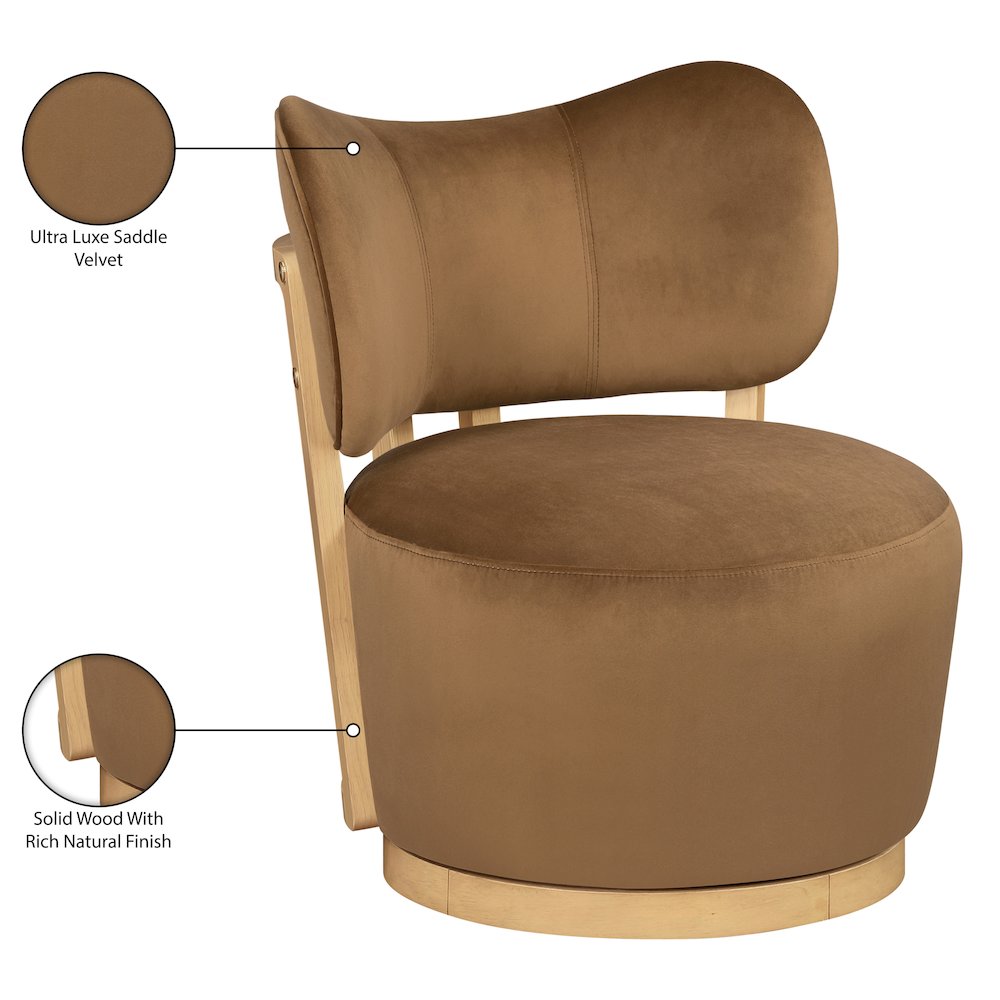 Elara Saddle Velvet Upholstered Swivel Accent Chair. Picture 10