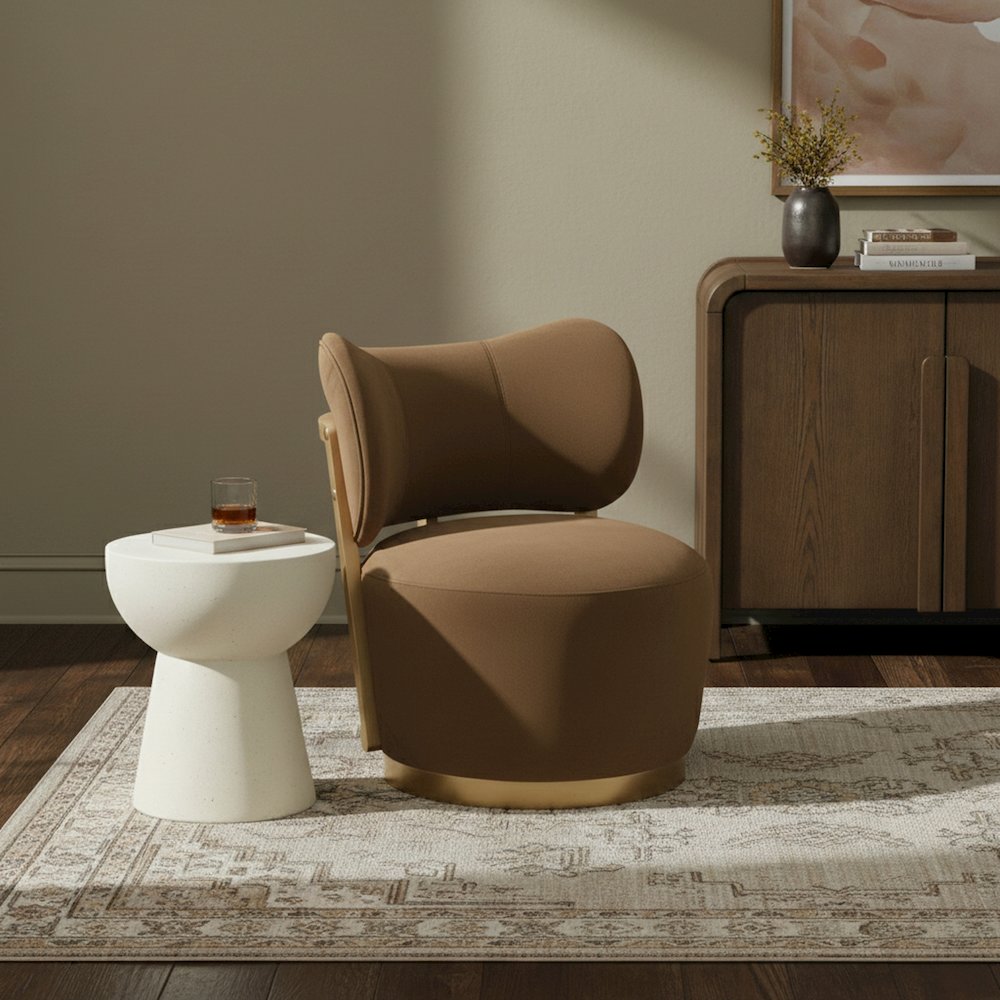 Elara Saddle Velvet Upholstered Swivel Accent Chair. Picture 2