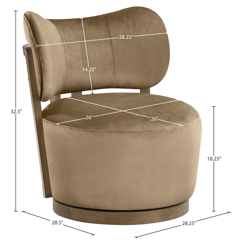 Elara Beige Velvet Upholstered Swivel Accent Chair. Picture 9
