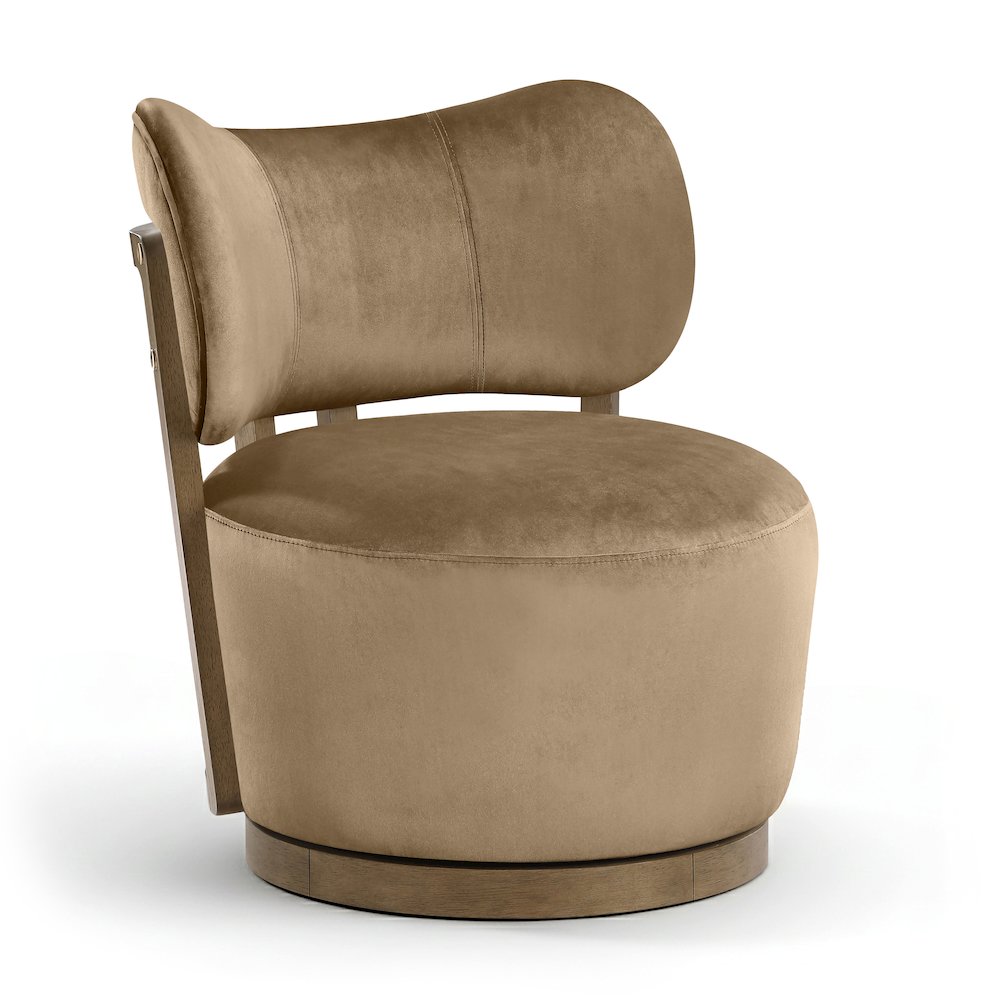 Elara Beige Velvet Upholstered Swivel Accent Chair. Picture 1