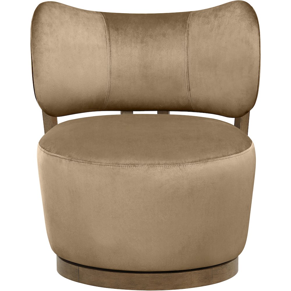 Elara Beige Velvet Upholstered Swivel Accent Chair. Picture 3