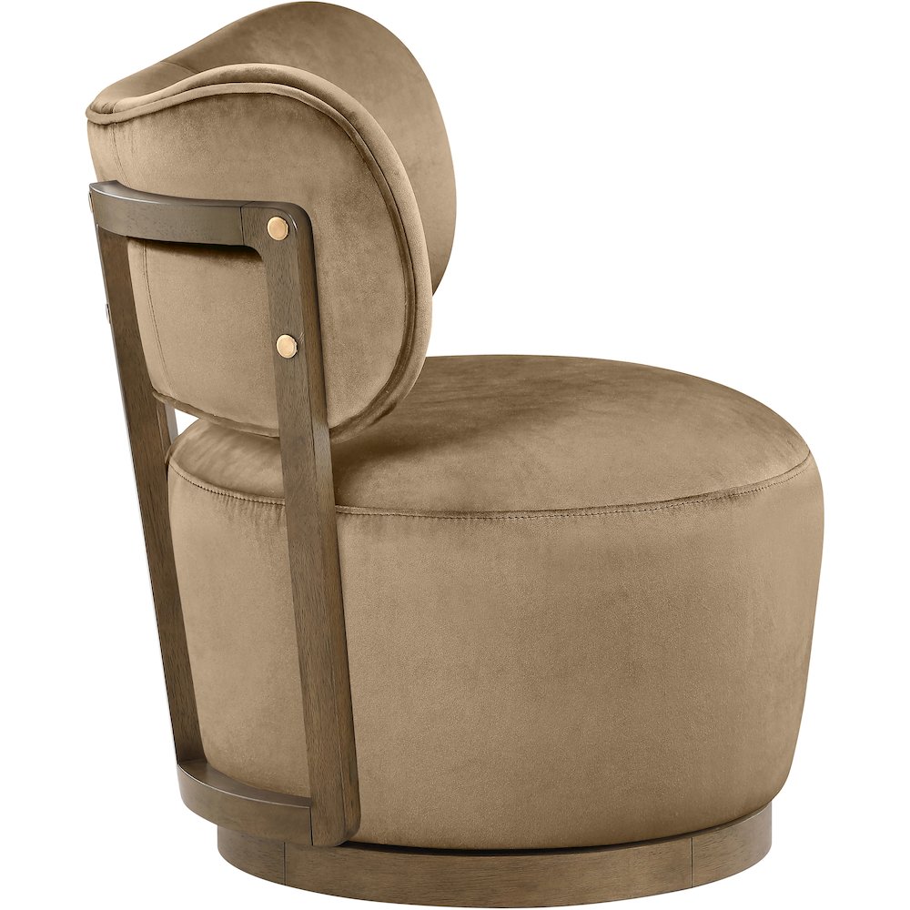 Elara Beige Velvet Upholstered Swivel Accent Chair. Picture 4