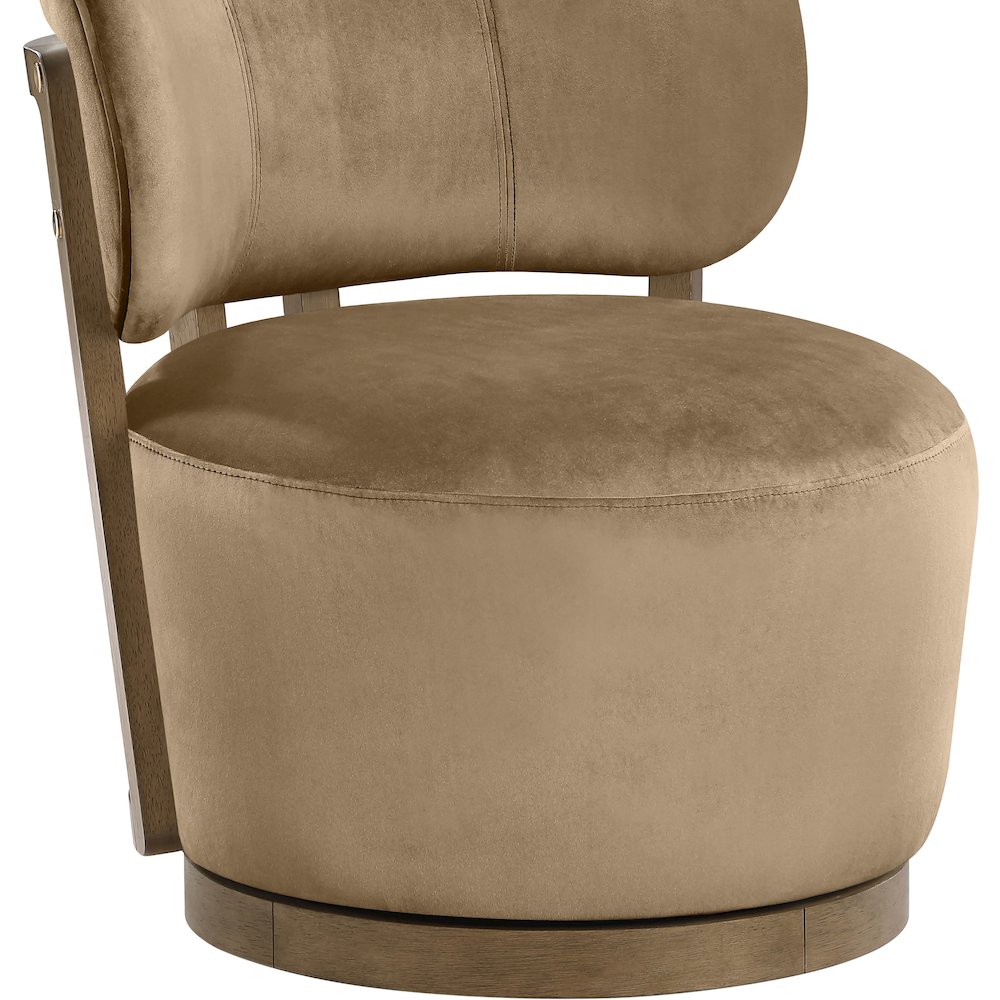 Elara Beige Velvet Upholstered Swivel Accent Chair. Picture 7