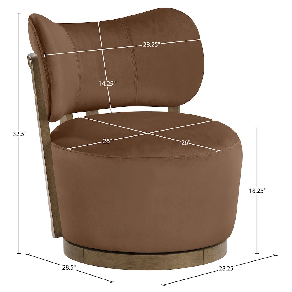 Elara Brown Velvet Upholstered Swivel Accent Chair. Picture 9