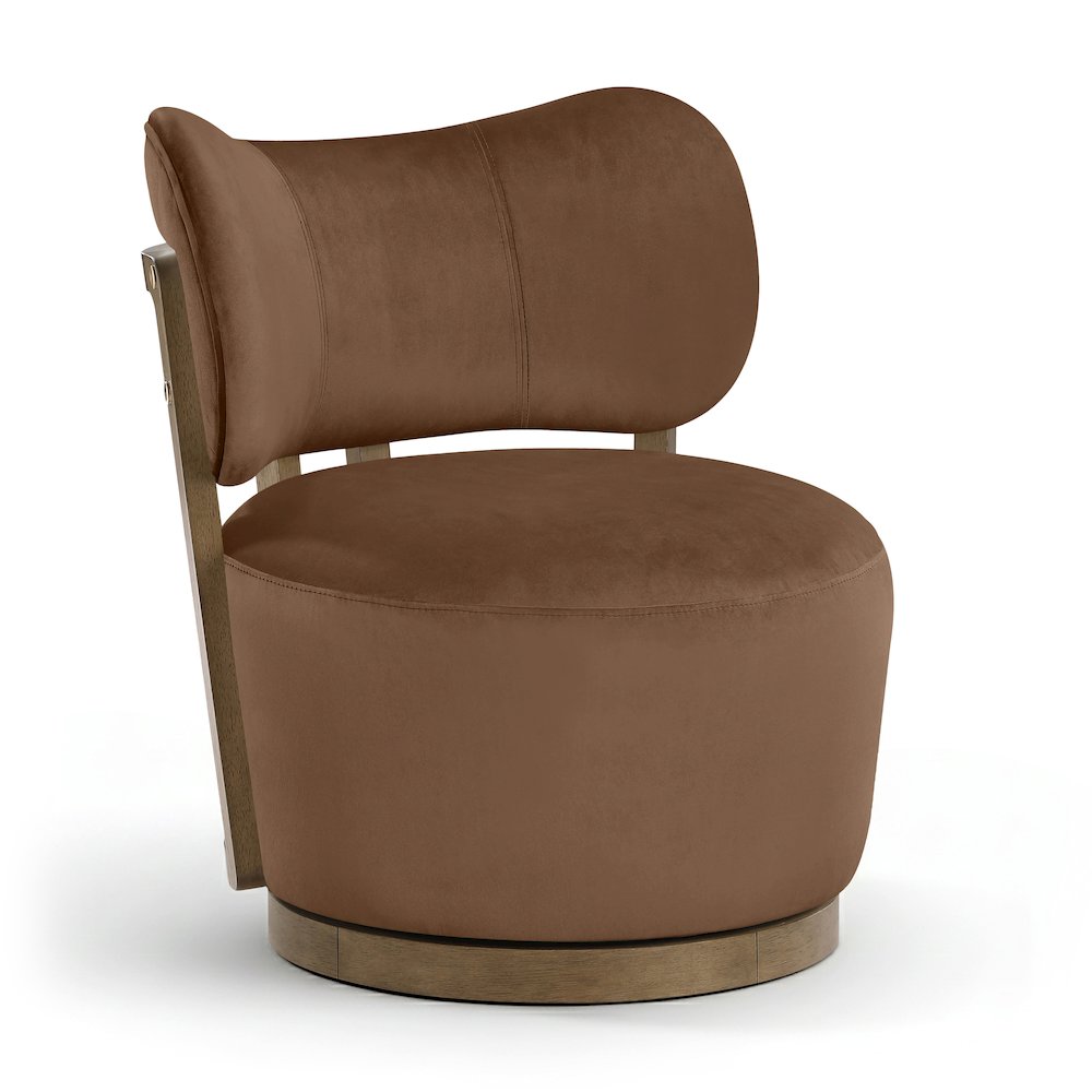 Elara Brown Velvet Upholstered Swivel Accent Chair. Picture 1