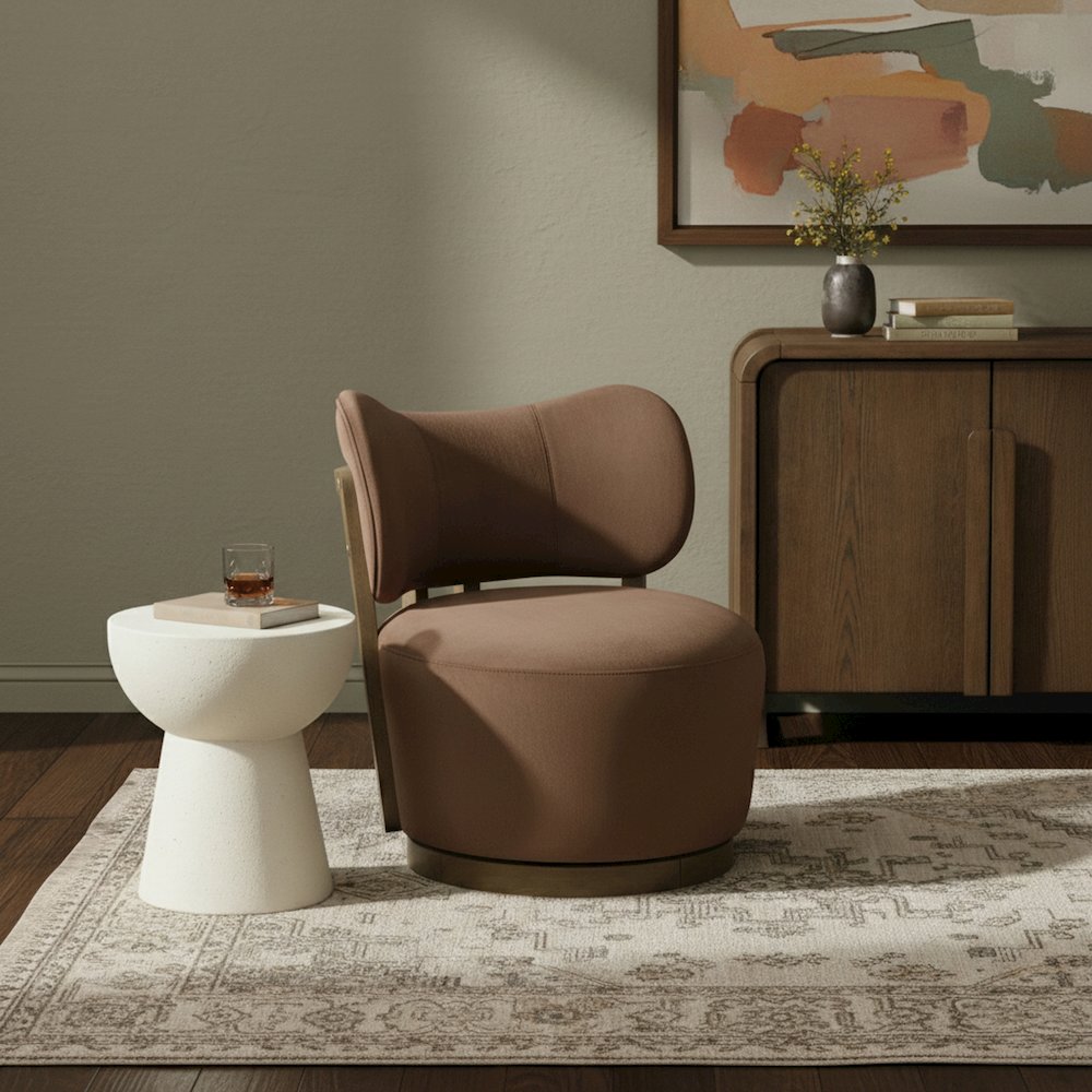 Elara Brown Velvet Upholstered Swivel Accent Chair. Picture 2