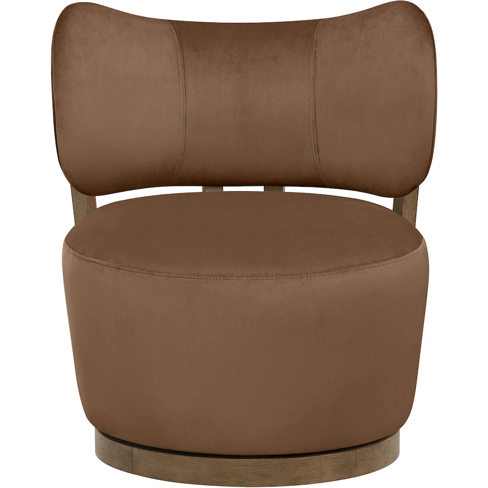 Elara Brown Velvet Upholstered Swivel Accent Chair. Picture 3
