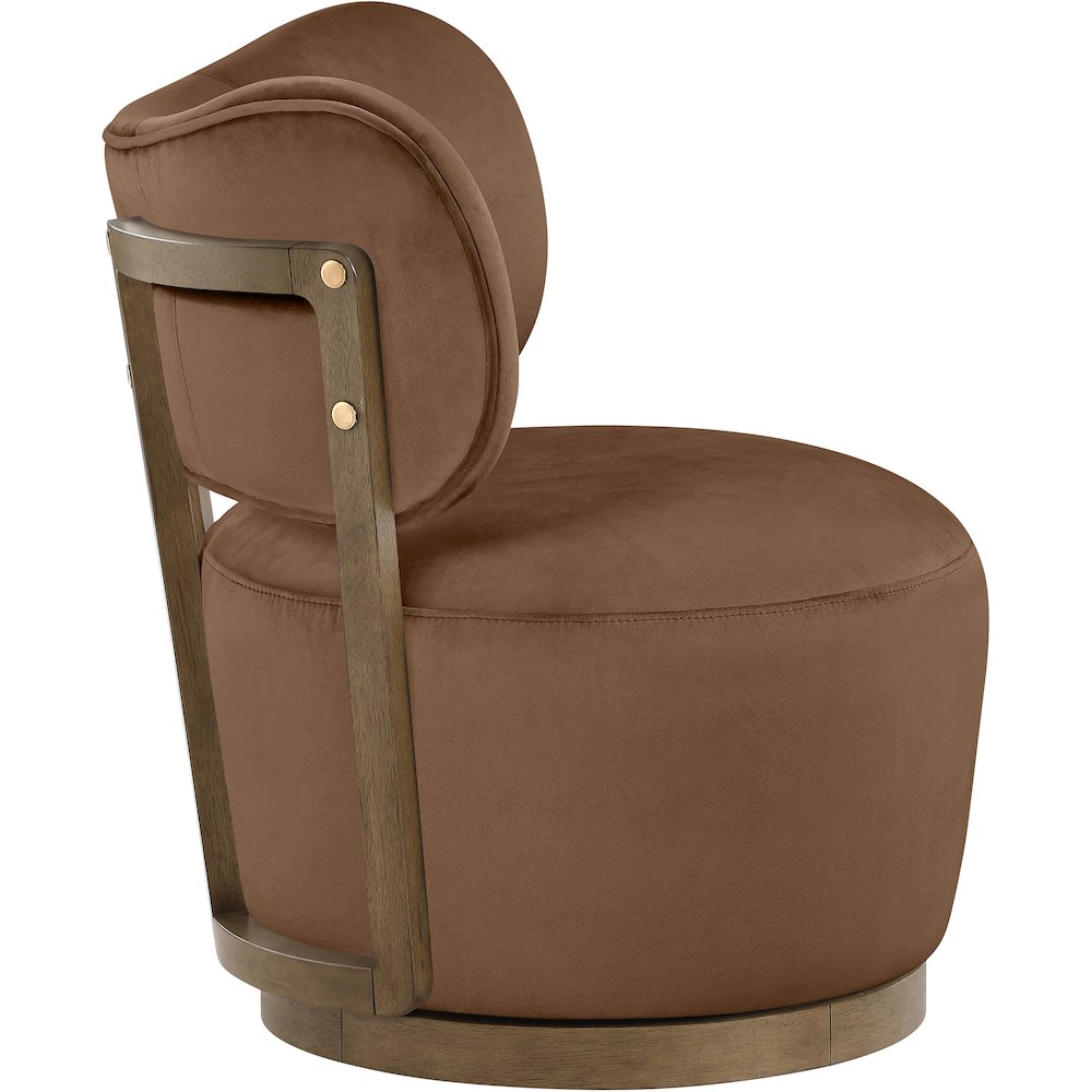 Elara Brown Velvet Upholstered Swivel Accent Chair. Picture 4