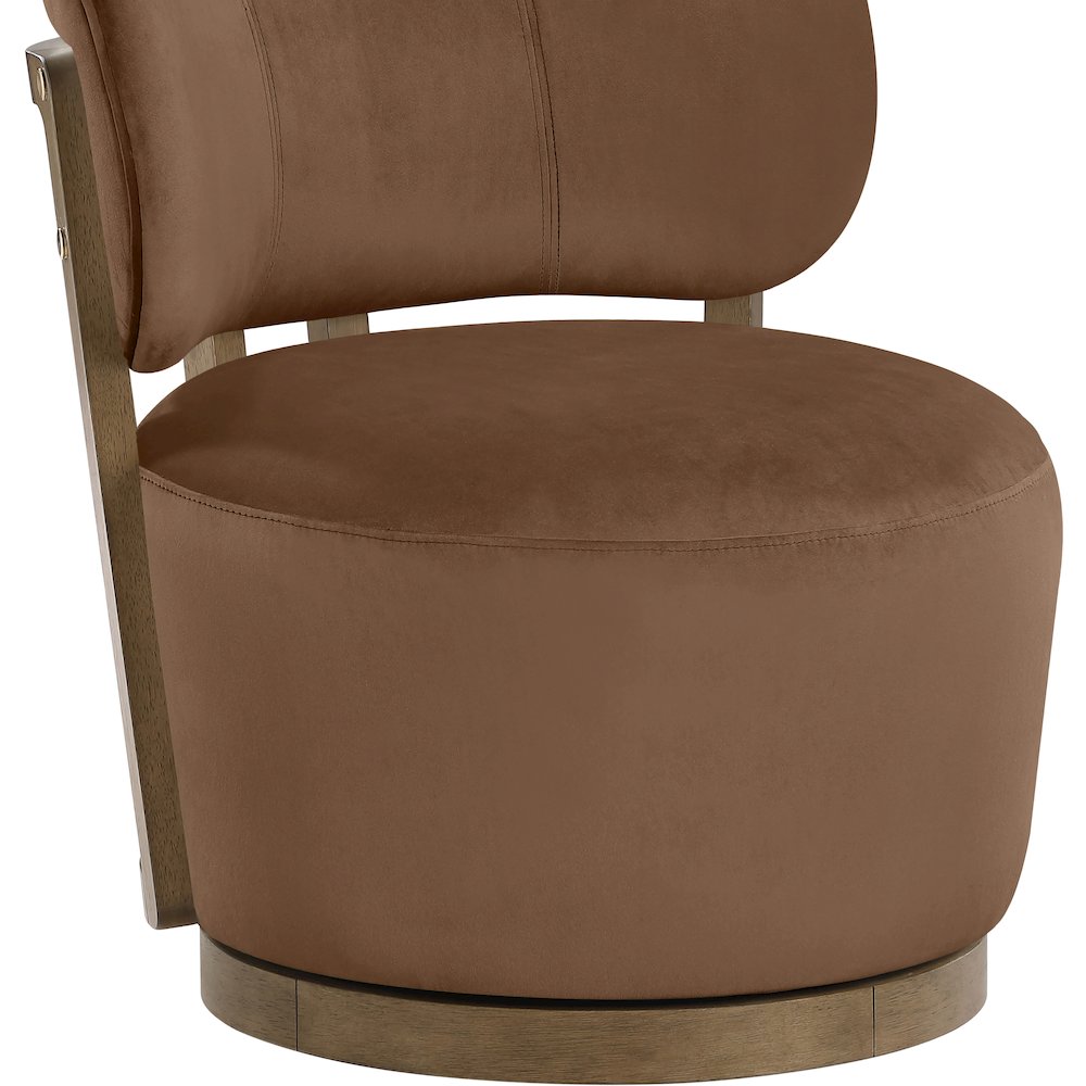 Elara Brown Velvet Upholstered Swivel Accent Chair. Picture 7