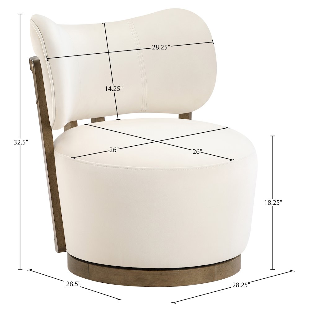 Elara Cream Velvet Upholstered Swivel Accent Chair. Picture 9