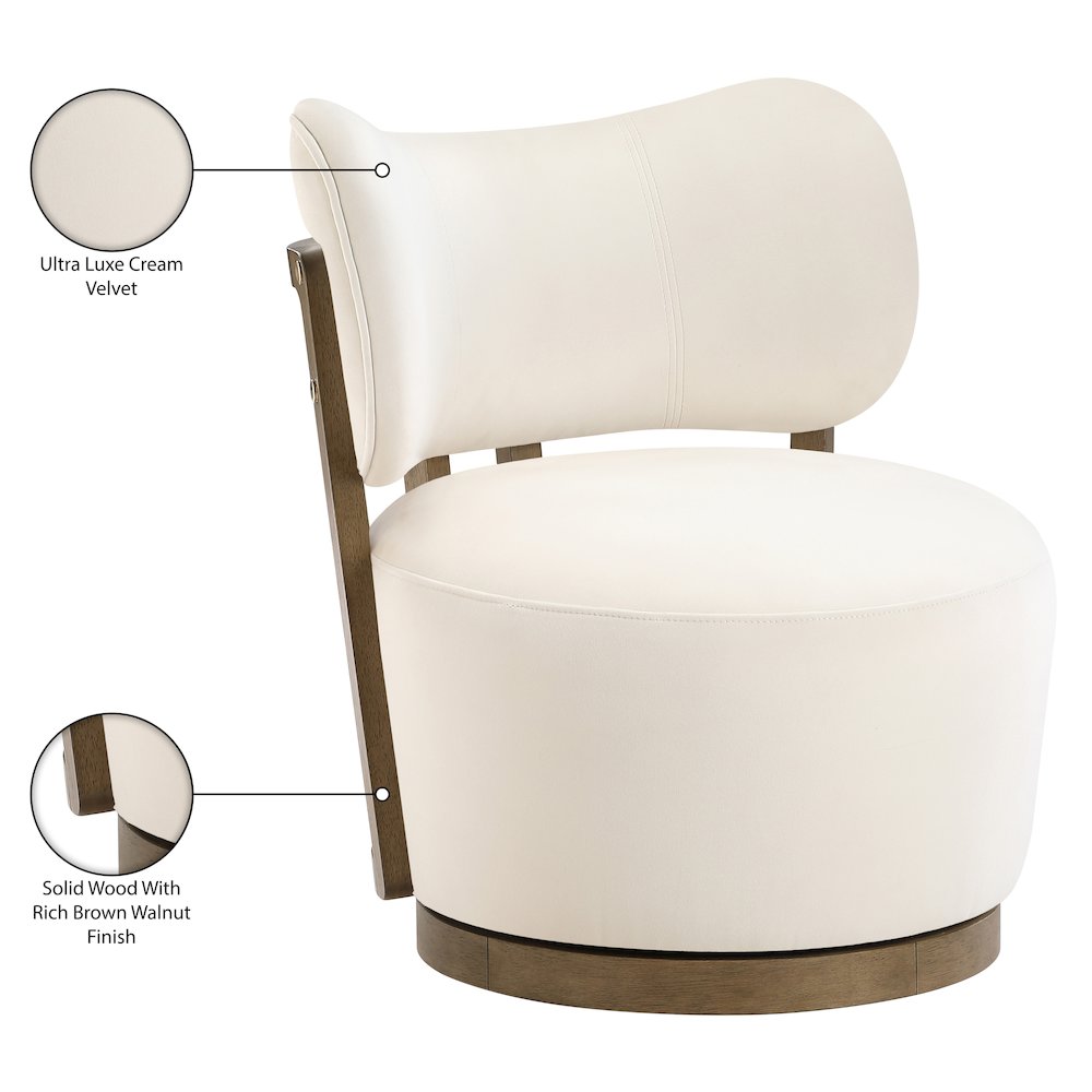 Elara Cream Velvet Upholstered Swivel Accent Chair. Picture 10