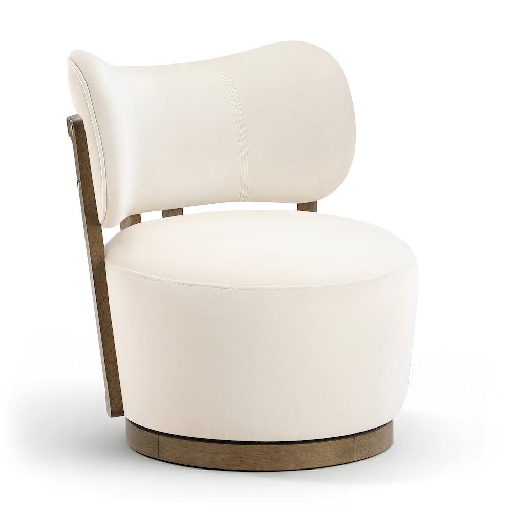 Elara Cream Velvet Upholstered Swivel Accent Chair. Picture 1