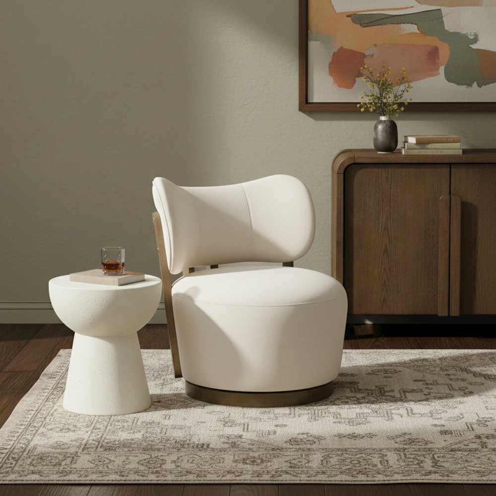 Elara Cream Velvet Upholstered Swivel Accent Chair. Picture 2