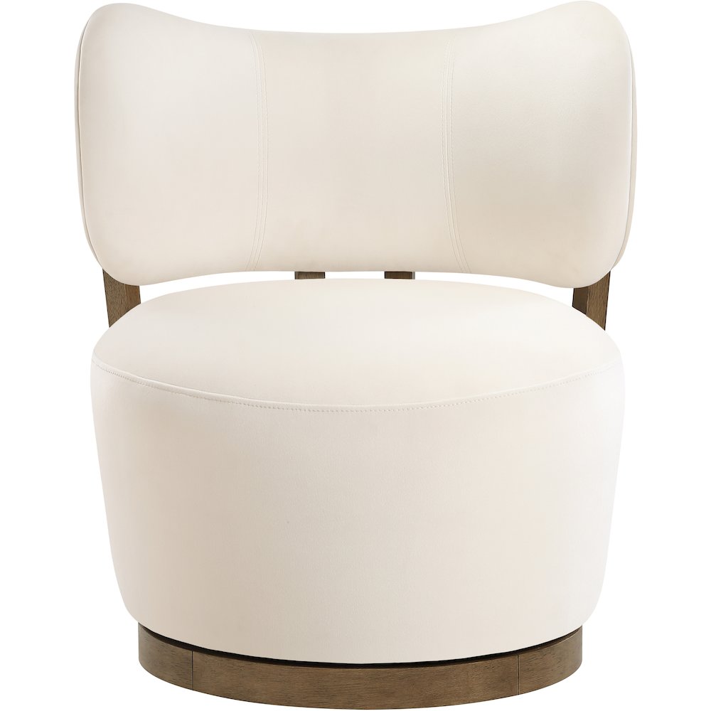 Elara Cream Velvet Upholstered Swivel Accent Chair. Picture 3