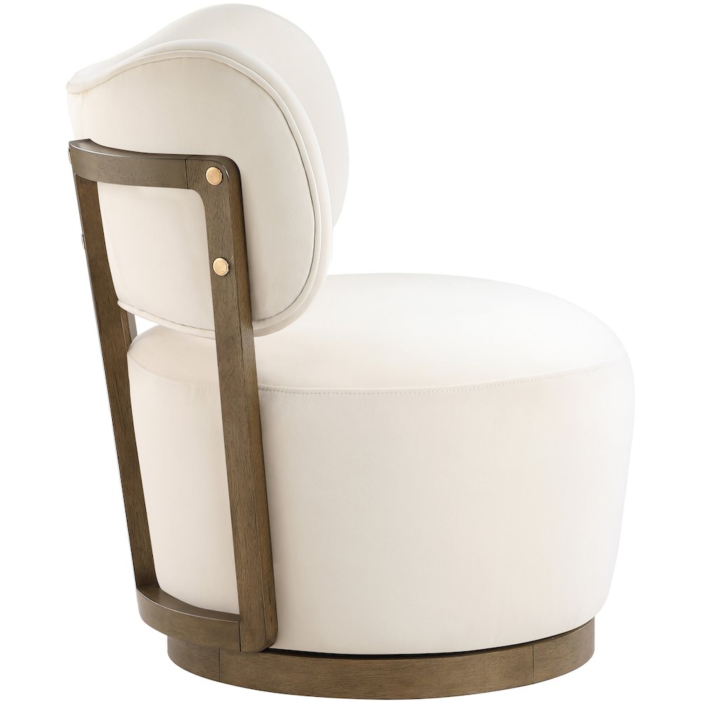 Elara Cream Velvet Upholstered Swivel Accent Chair. Picture 4