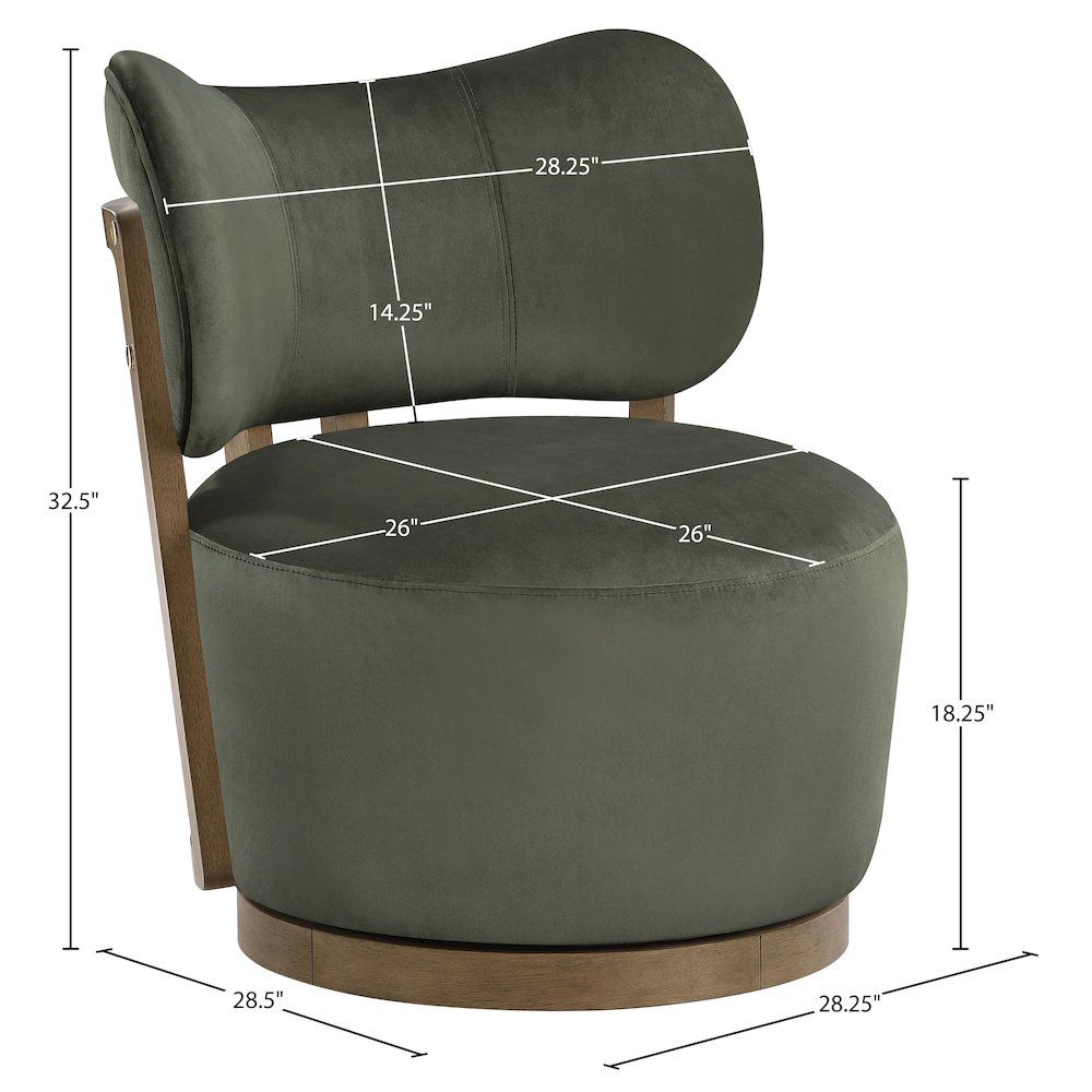Elara Green Velvet Upholstered Swivel Accent Chair. Picture 9