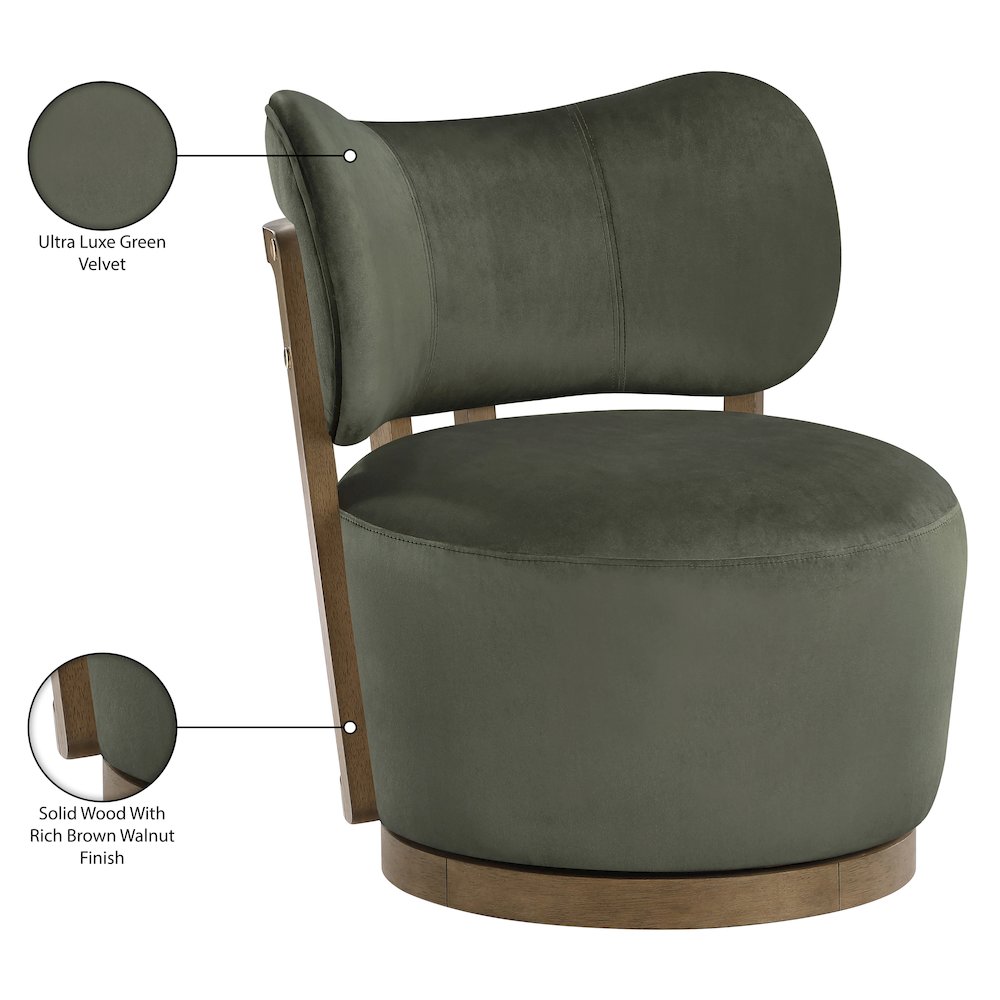 Elara Green Velvet Upholstered Swivel Accent Chair. Picture 10