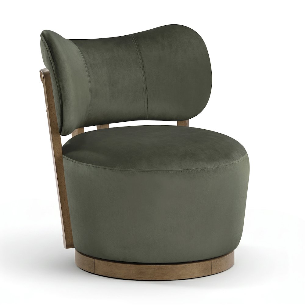Elara Green Velvet Upholstered Swivel Accent Chair. Picture 1