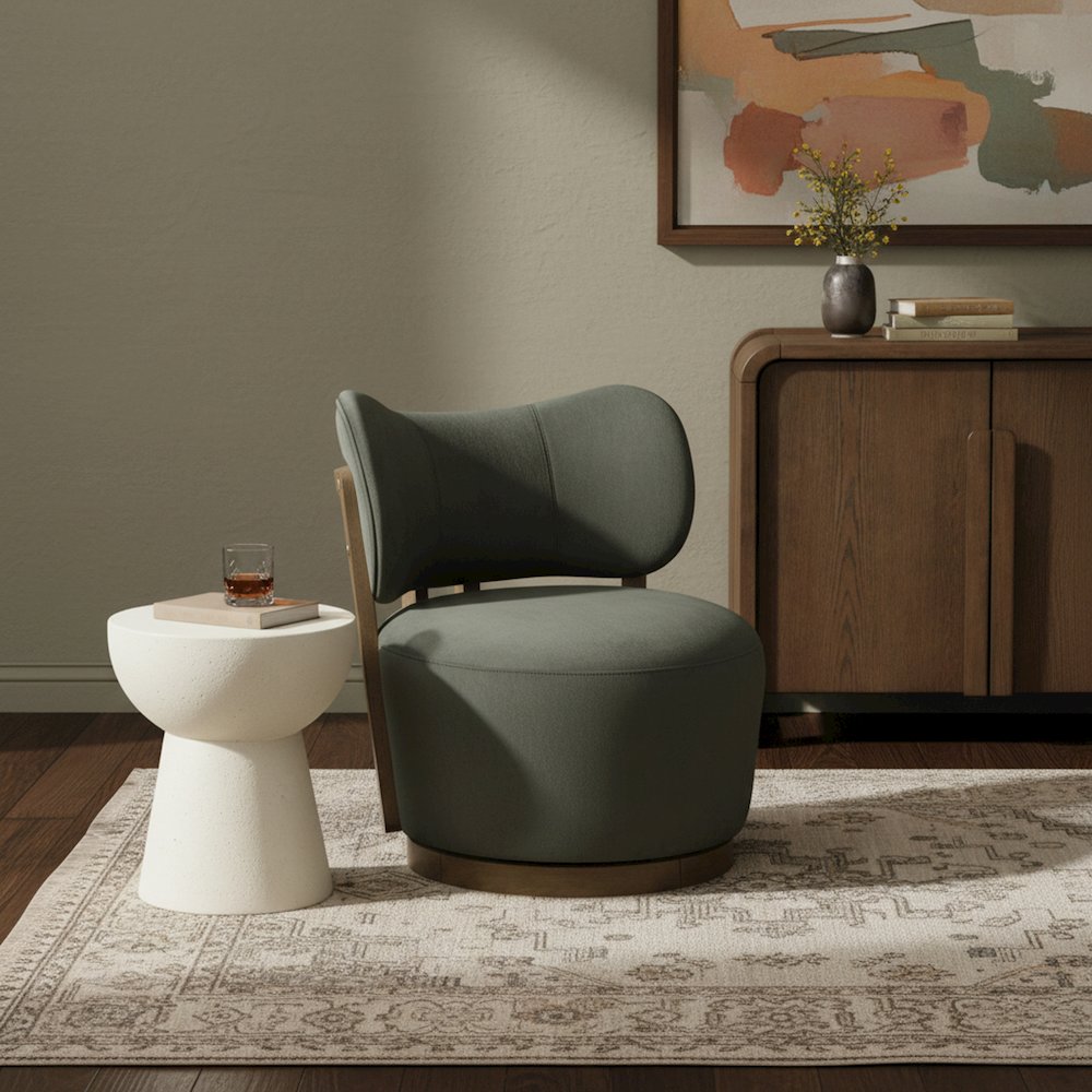 Elara Green Velvet Upholstered Swivel Accent Chair. Picture 2