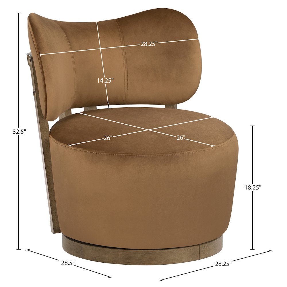 Elara Saddle Velvet Upholstered Swivel Accent Chair. Picture 9