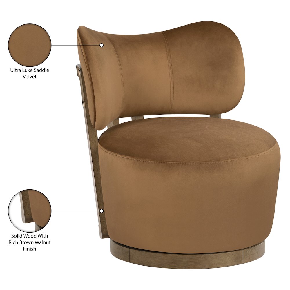Elara Saddle Velvet Upholstered Swivel Accent Chair. Picture 10