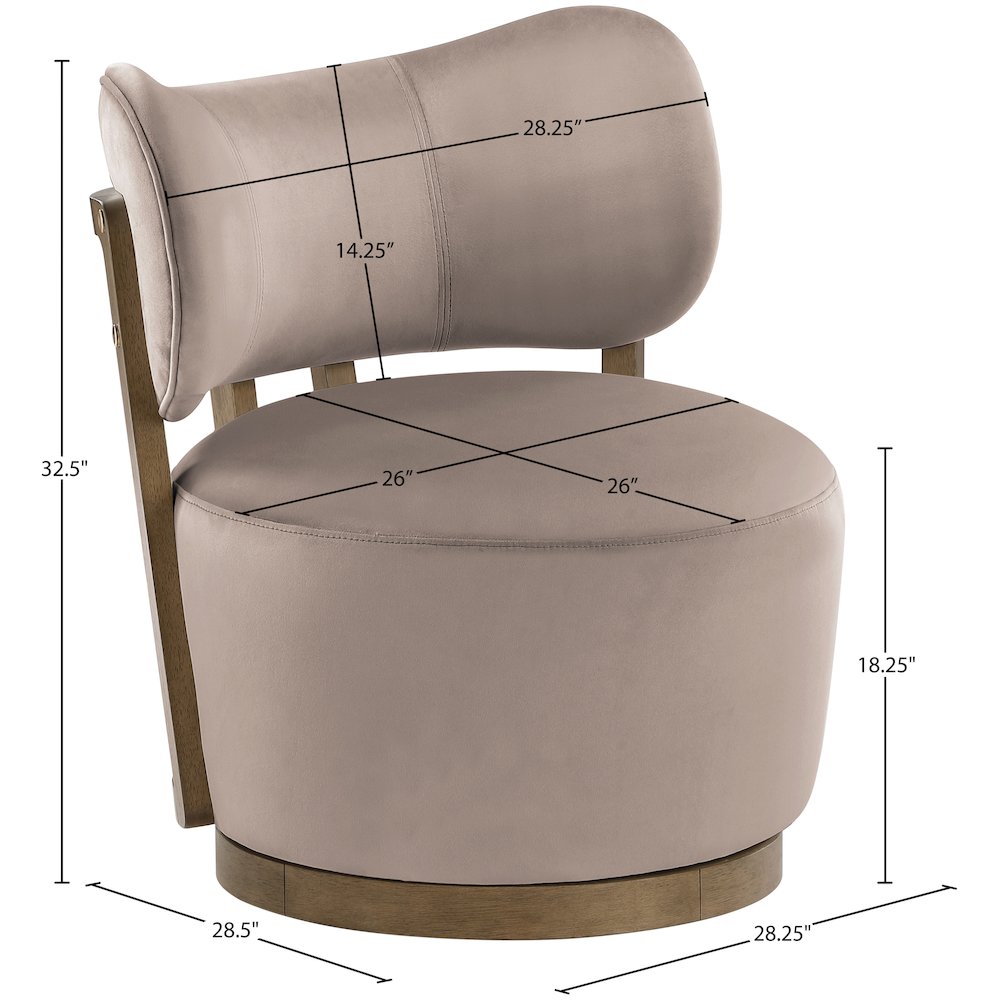 Elara Taupe Velvet Upholstered Swivel Accent Chair. Picture 9