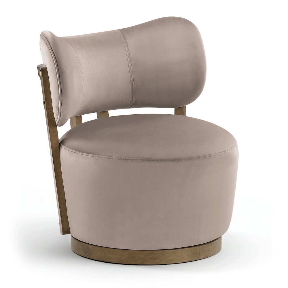 Elara Taupe Velvet Upholstered Swivel Accent Chair. Picture 1