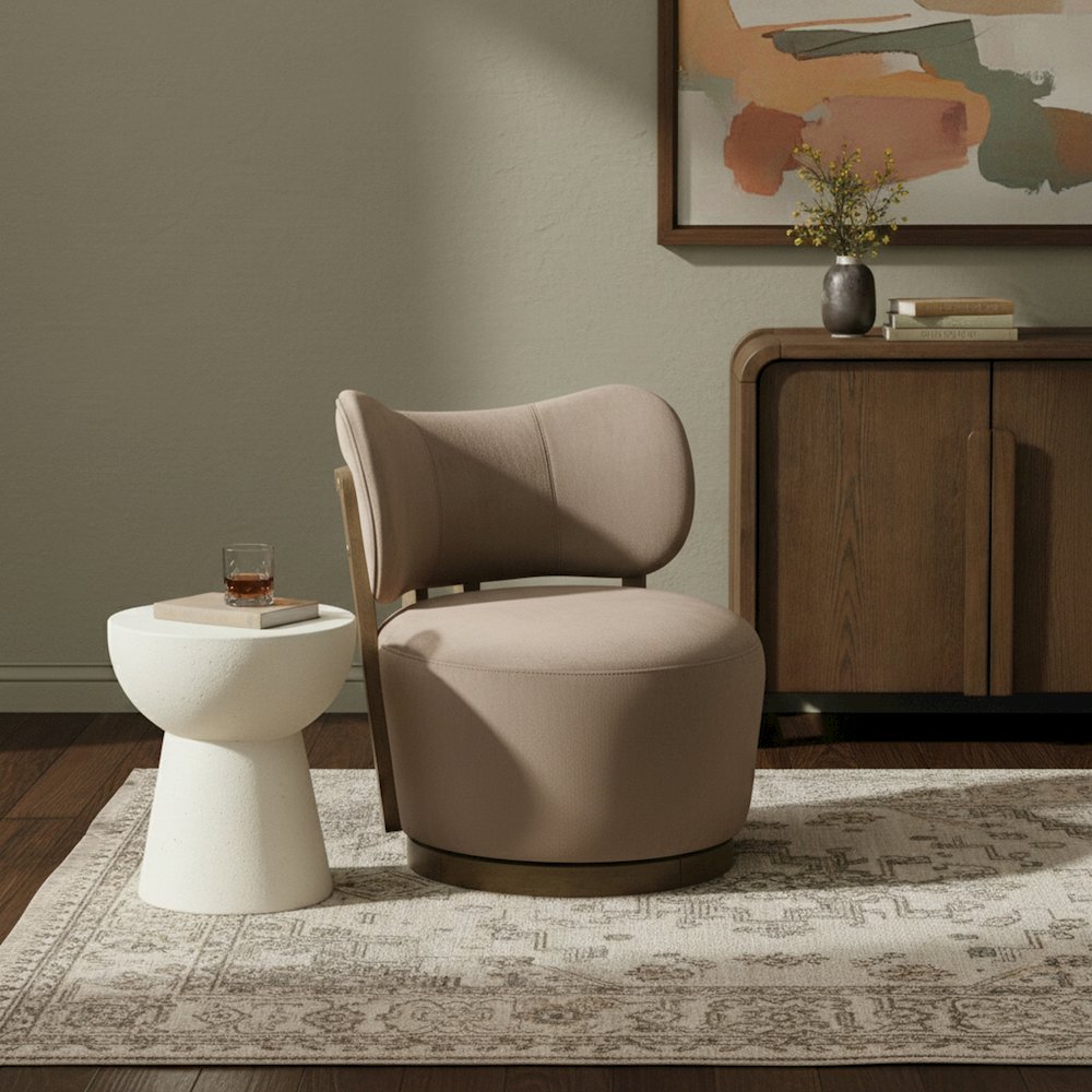 Elara Taupe Velvet Upholstered Swivel Accent Chair. Picture 2