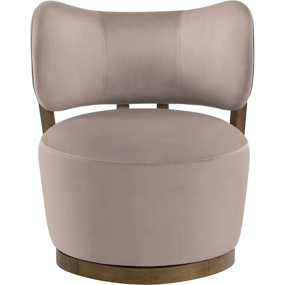 Elara Taupe Velvet Upholstered Swivel Accent Chair. Picture 3