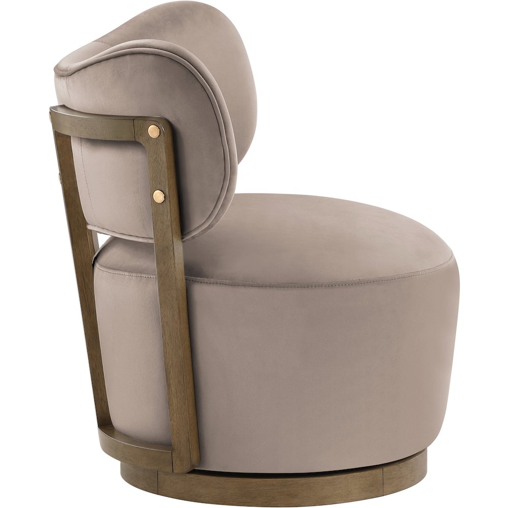 Elara Taupe Velvet Upholstered Swivel Accent Chair. Picture 4