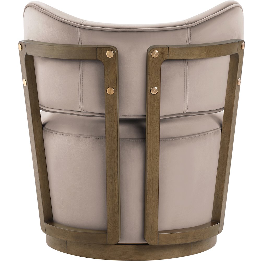 Elara Taupe Velvet Upholstered Swivel Accent Chair. Picture 5