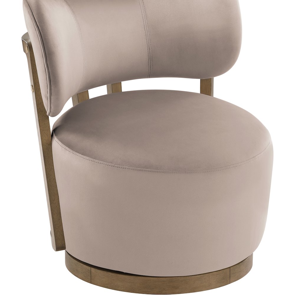 Elara Taupe Velvet Upholstered Swivel Accent Chair. Picture 7