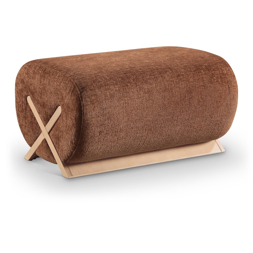 Akira Cognac Fabric Upholstered Ottoman. Picture 1