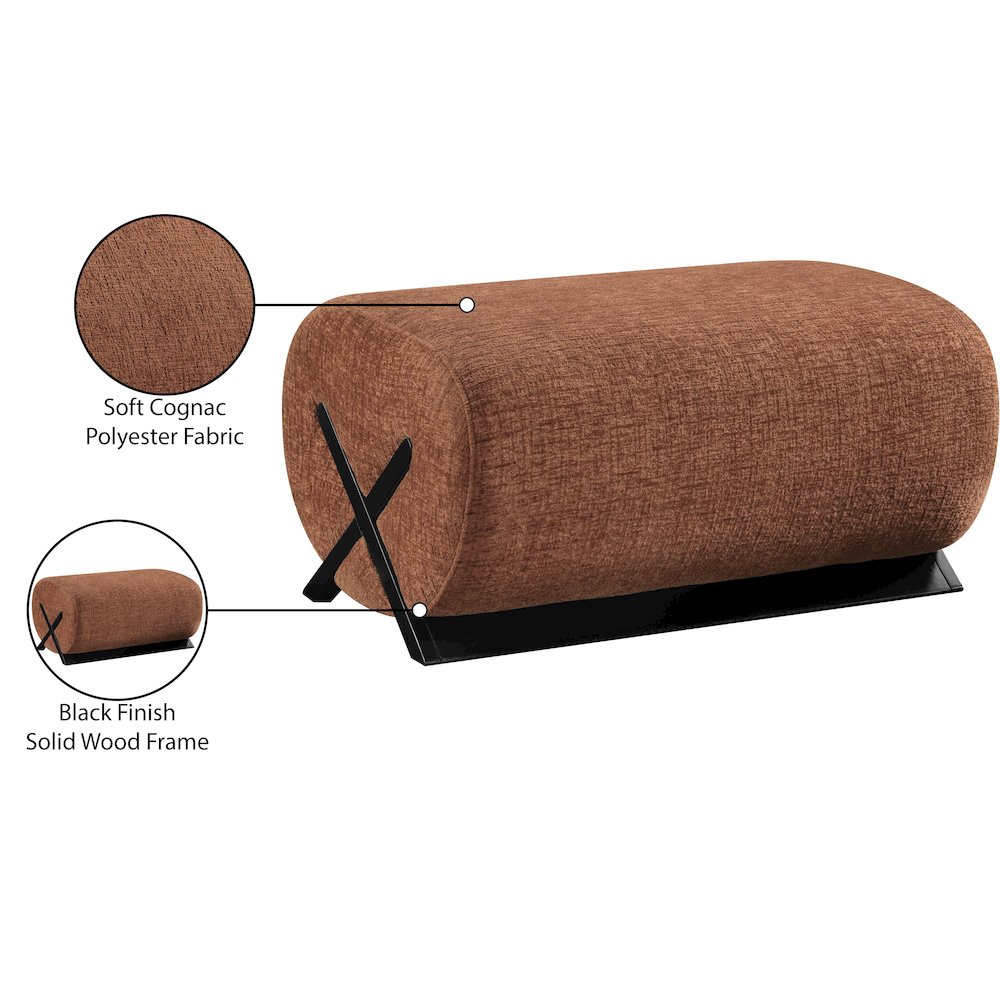 Akira Cognac Fabric Upholstered Ottoman. Picture 6