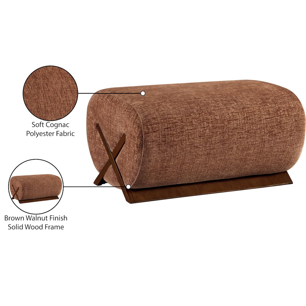 Akira Cognac Fabric Upholstered Ottoman. Picture 6