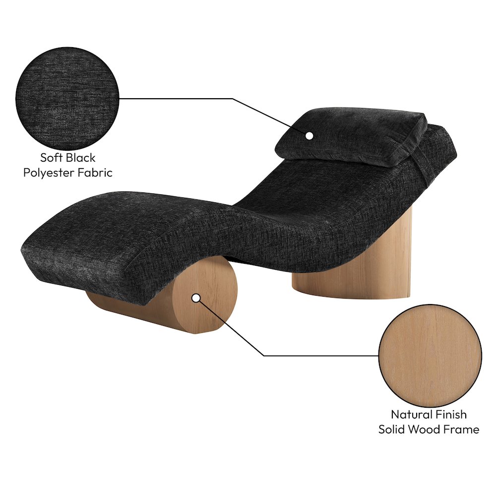 Marcella Black Fabric Upholstered Chaise Lounge. Picture 10