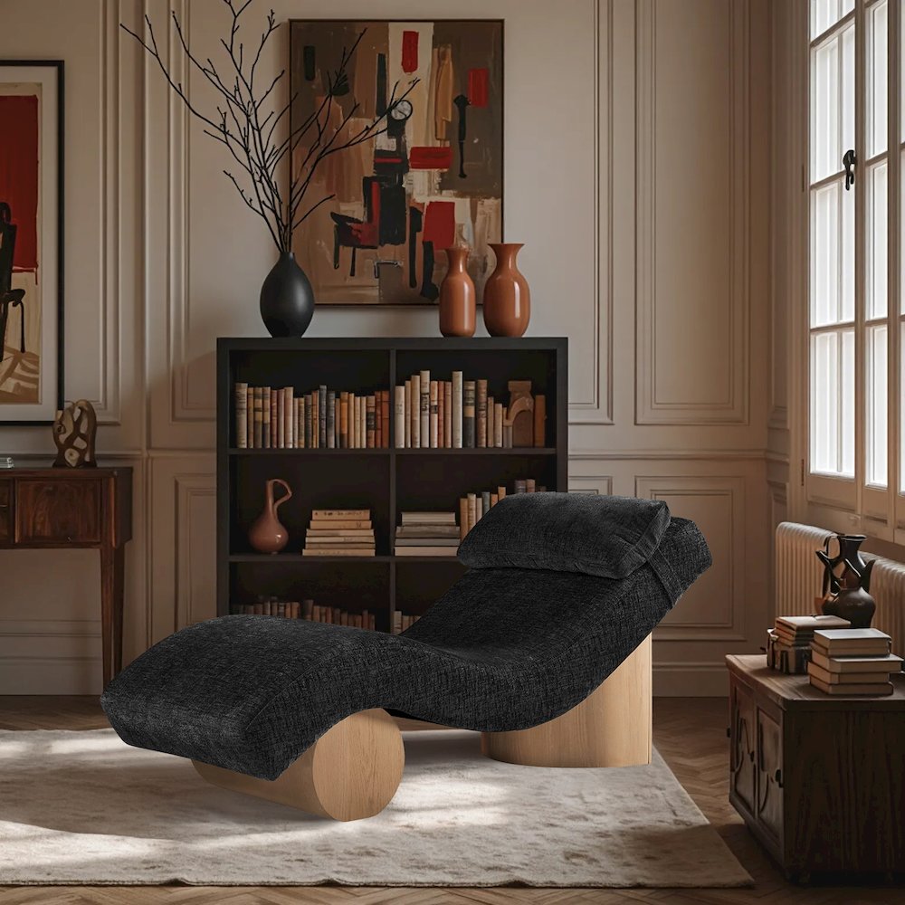 Marcella Black Fabric Upholstered Chaise Lounge. Picture 7