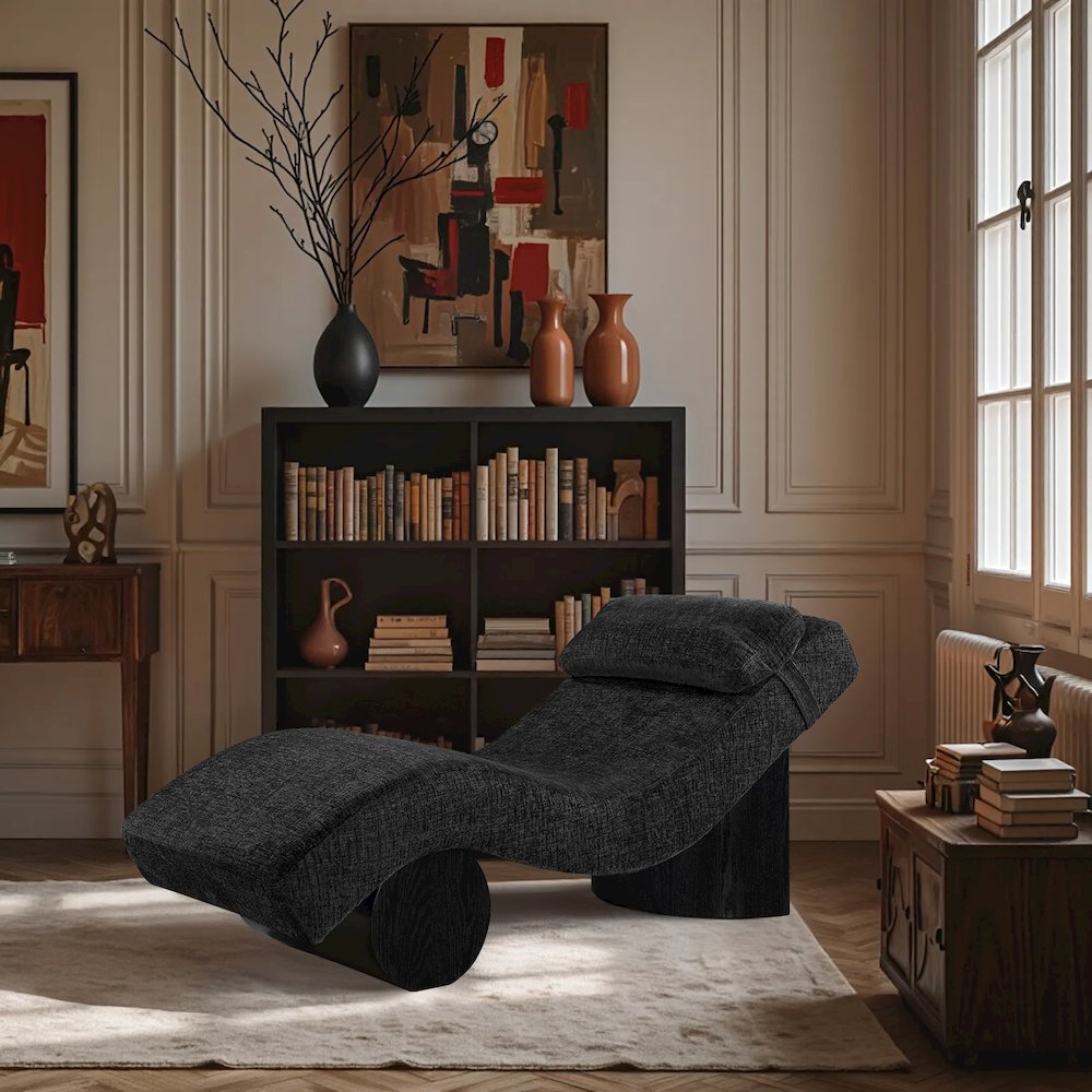 Marcella Black Fabric Upholstered Chaise Lounge. Picture 7