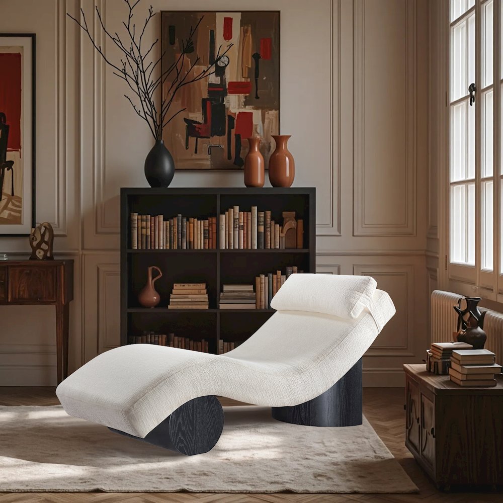 Marcella Cream Fabric Upholstered Chaise Lounge. Picture 7