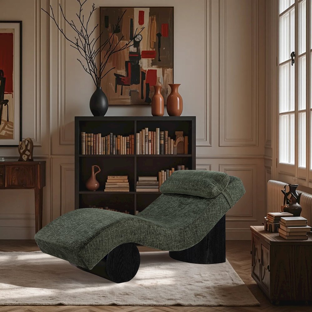 Marcella Green Fabric Upholstered Chaise Lounge. Picture 7